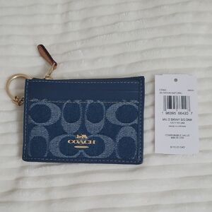 Coach Denim Blue Card Holder with Keyring, New